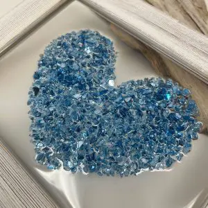 blue mirrored glass hand crafted friendship heart resin wall art
