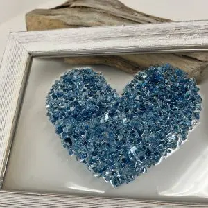 blue mirrored glass friendship heart resin wall art