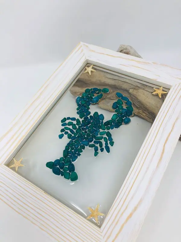 maine lobster resin decor made with sea glass
