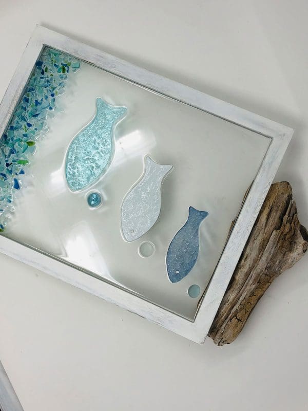 hand crafted fish resin artwork made with sea glass
