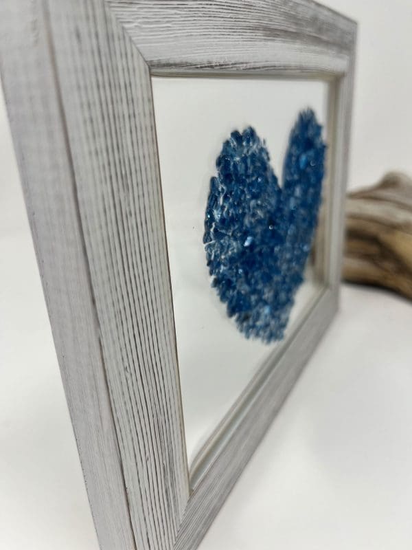 crushed blue mirrored glass hand crafted friendship heart resin wall art