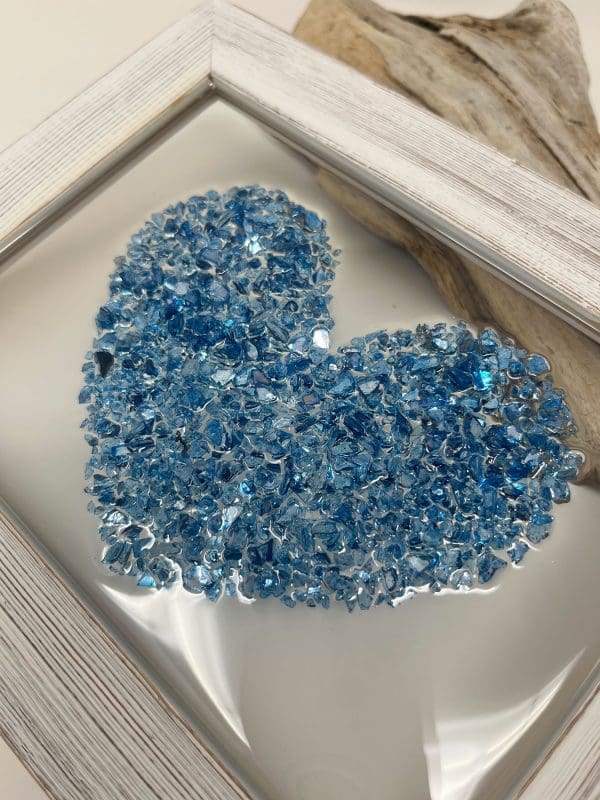 blue mirrored glass hand crafted friendship heart resin wall art