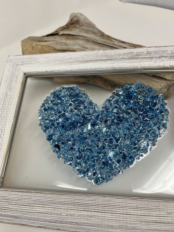 blue mirrored glass friendship heart resin wall art
