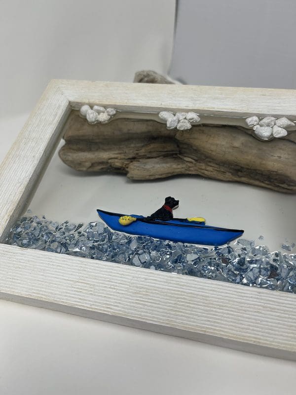 resin wall art | dog in kayak