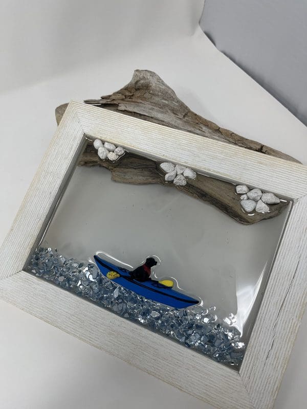 maine coastal designs wall art | dog in boat