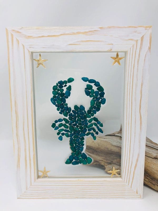 maine lobster resin wall decor made with sea glass