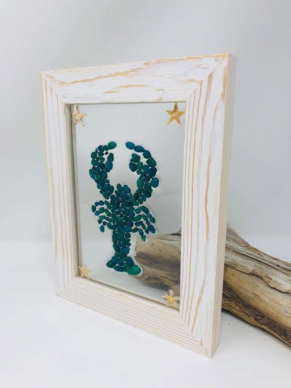 blue maine lobster resin wall decor made with sea glass