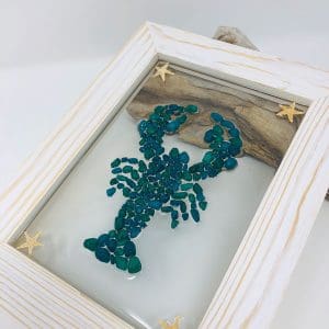 maine lobster resin decor made with sea glass