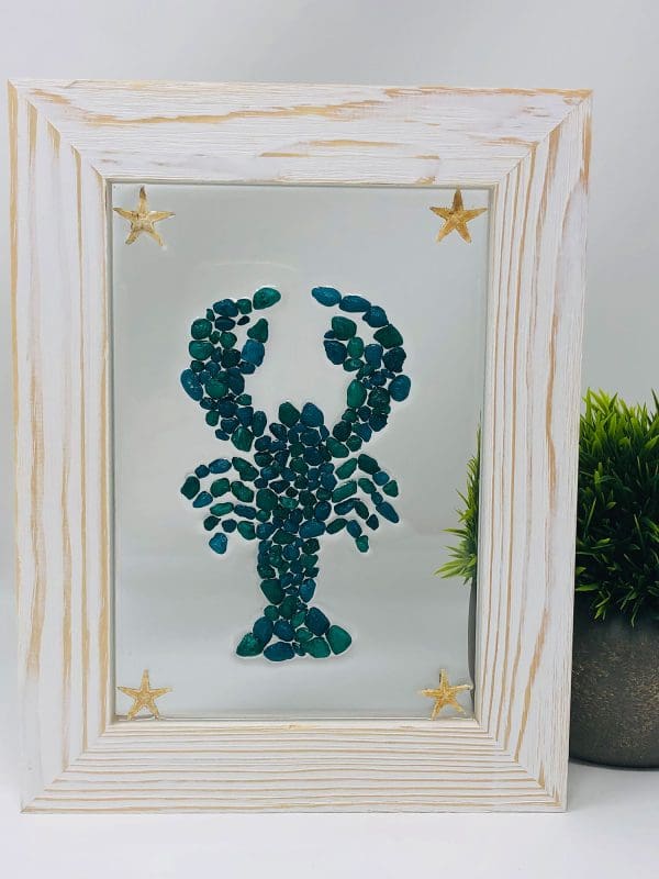 maine lobster resin decor made with sea glass