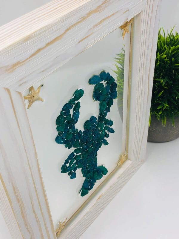 maine lobster resin art made with sea glass